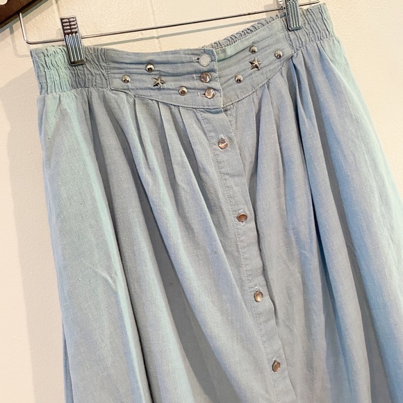 Vintage Notations Denim Button Front Maxi Skirt Embellished Size 14 - Picture 2 of 8